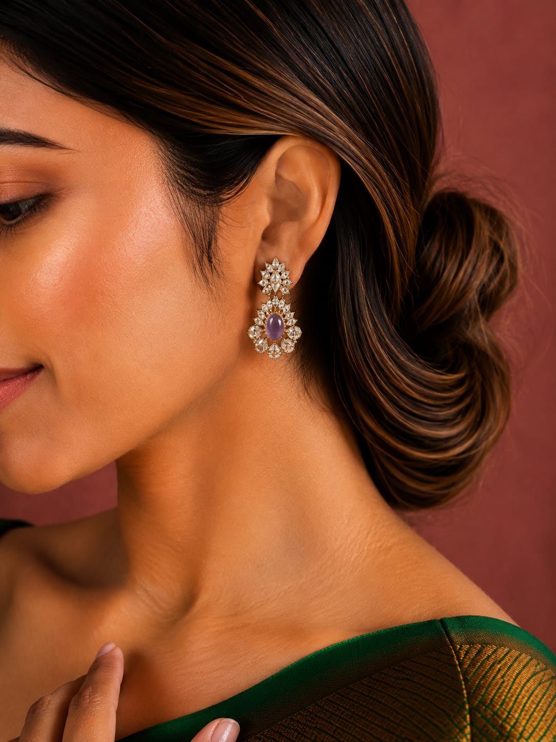 Royal Kundan Amethyst Drops