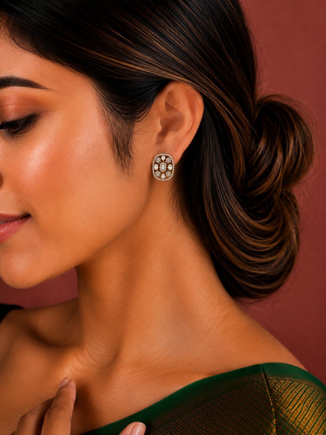 Royal Polki Square Studs