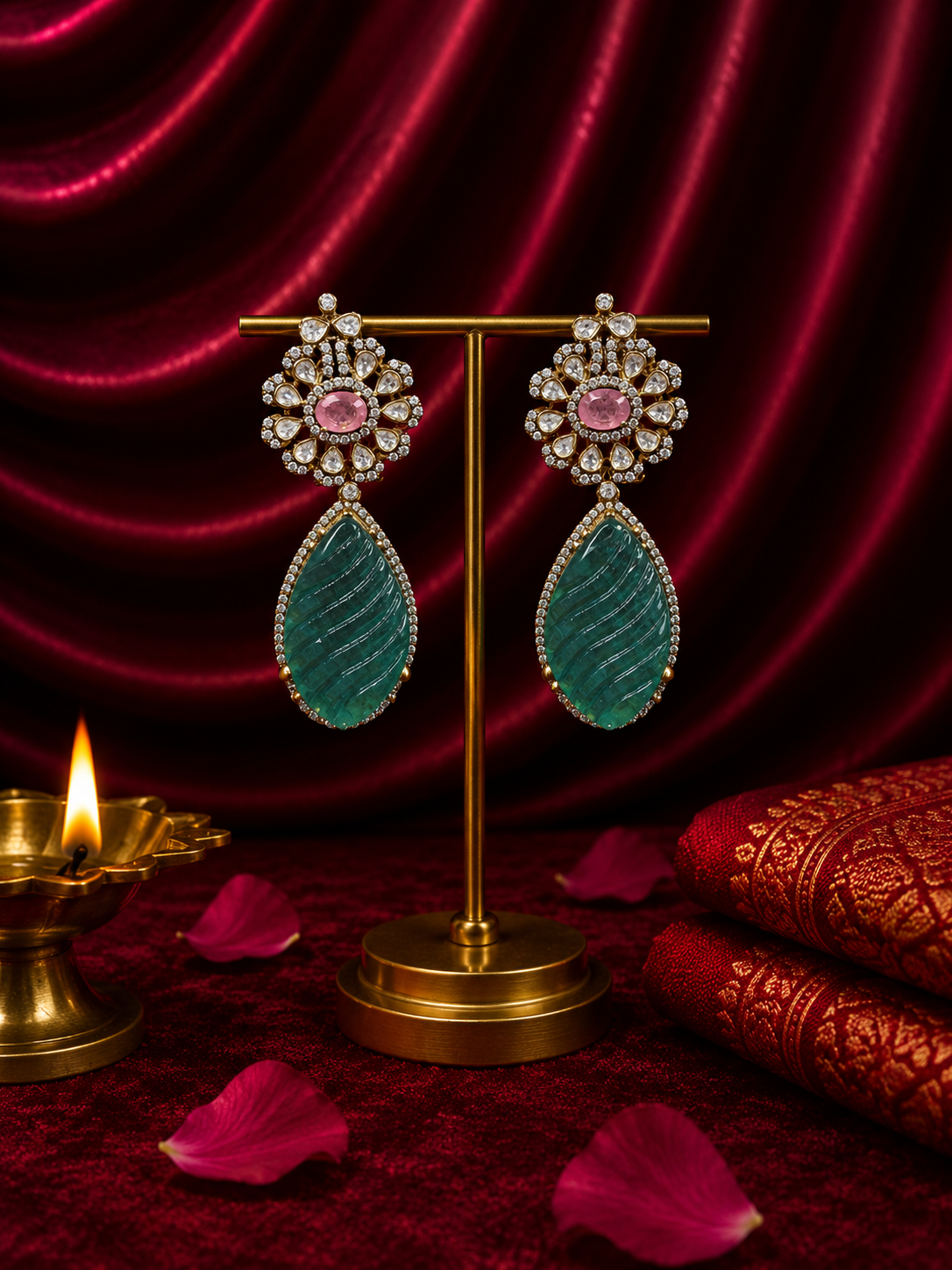 Heritage Kundan Emerald Drops