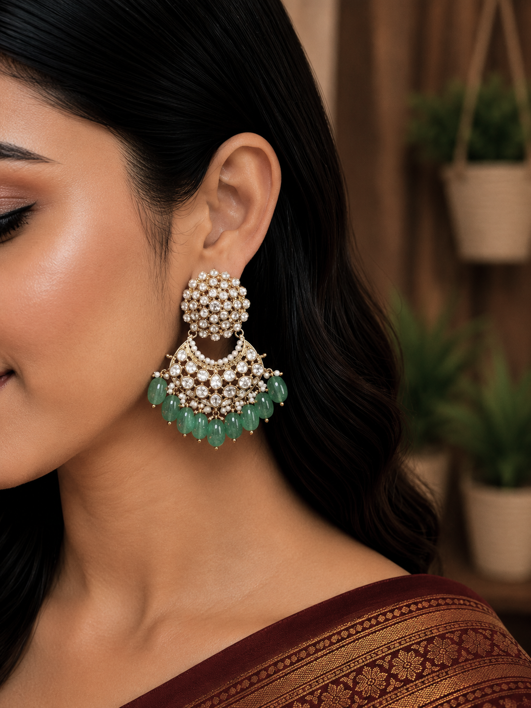 Royal Kundan Emerald Earrings