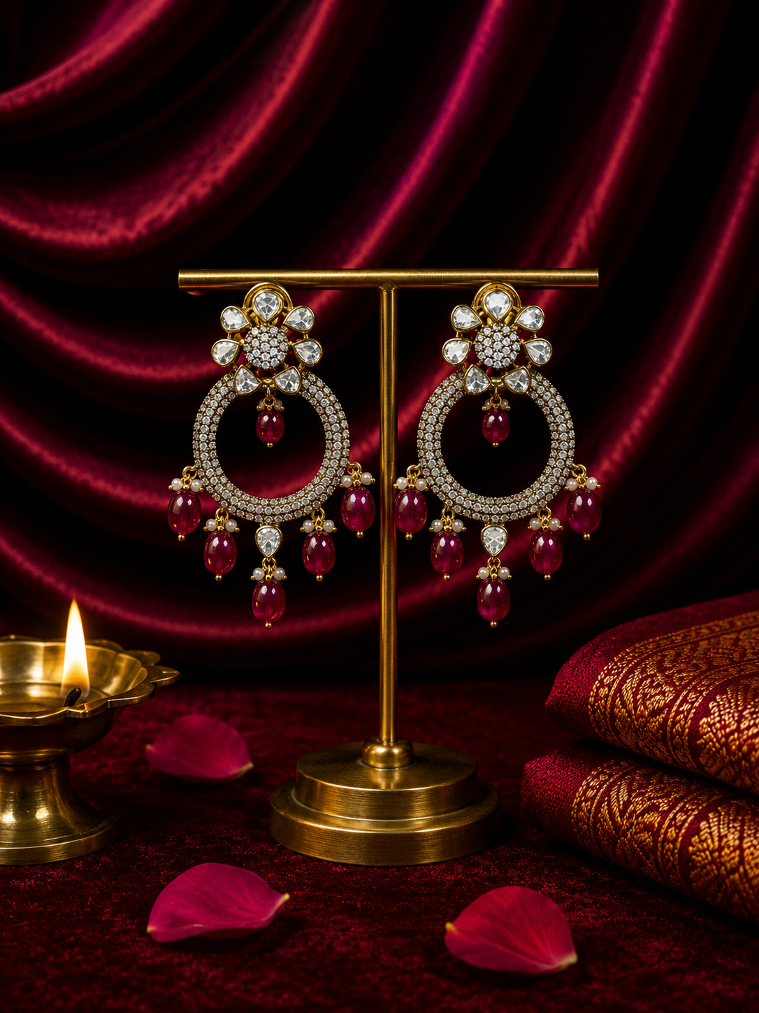 Royal Kundan Ruby Hoop Earrings