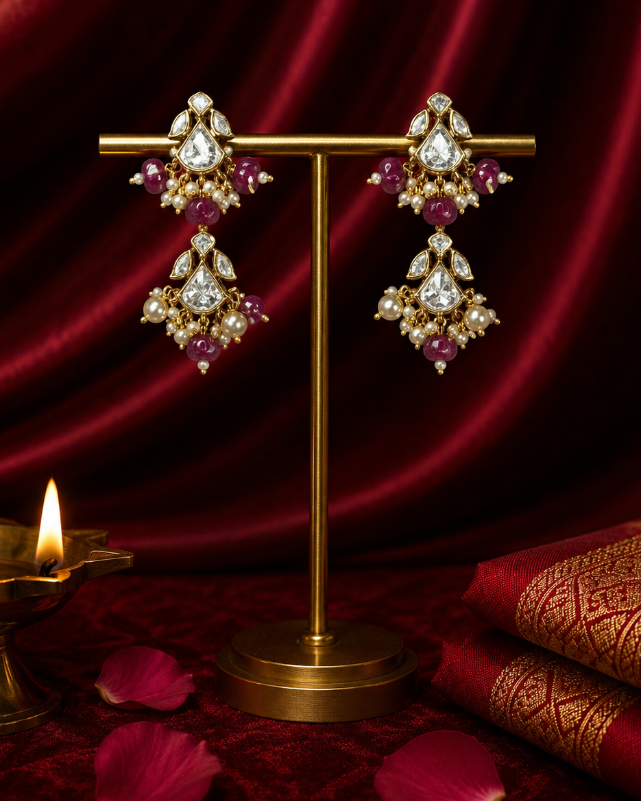 Heritage Kundan Ruby Cluster Earrings