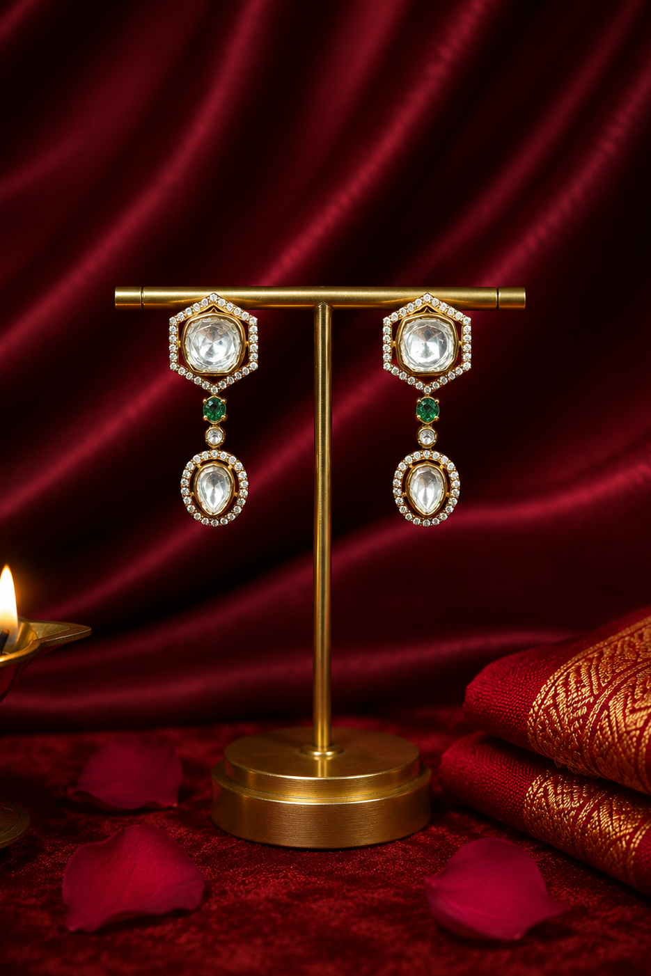 Heritage Kundan Emerald Drops