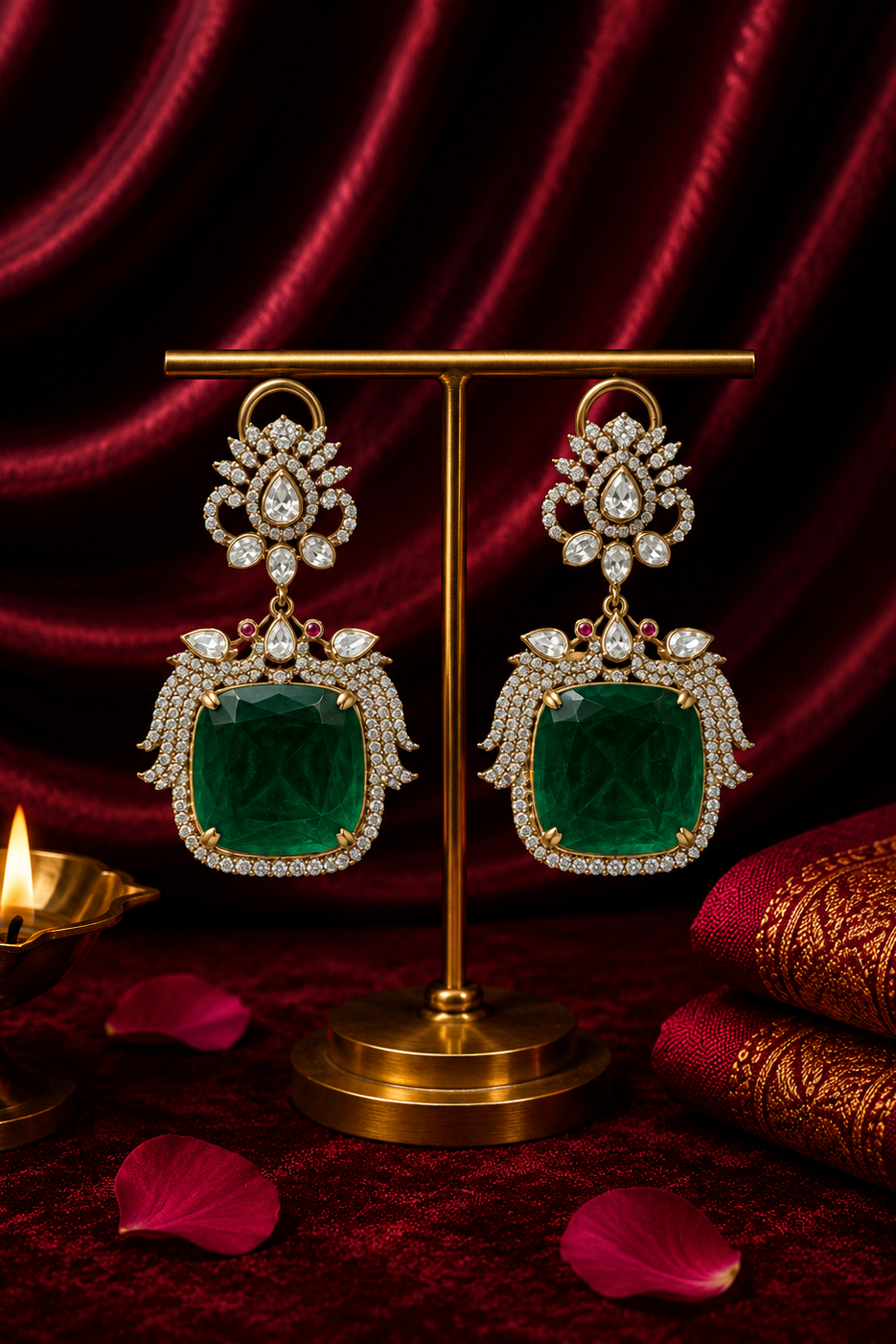 Royal Kundan Emerald Earrings