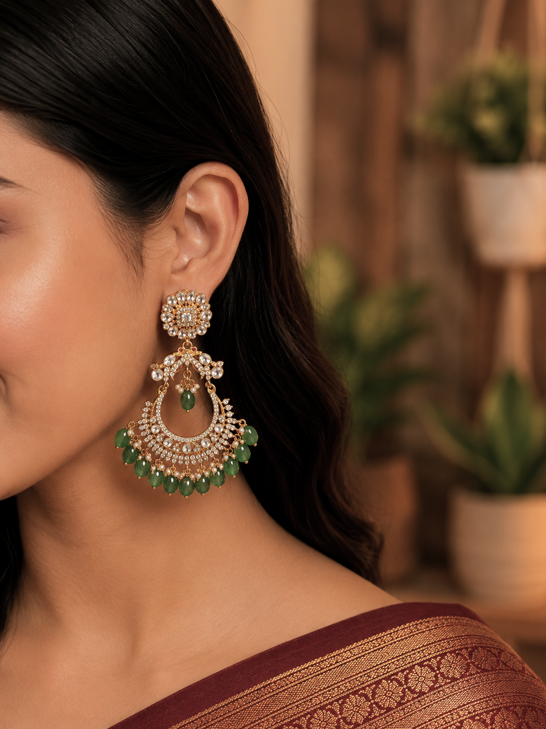 Royal Kundan Emerald Jhumka