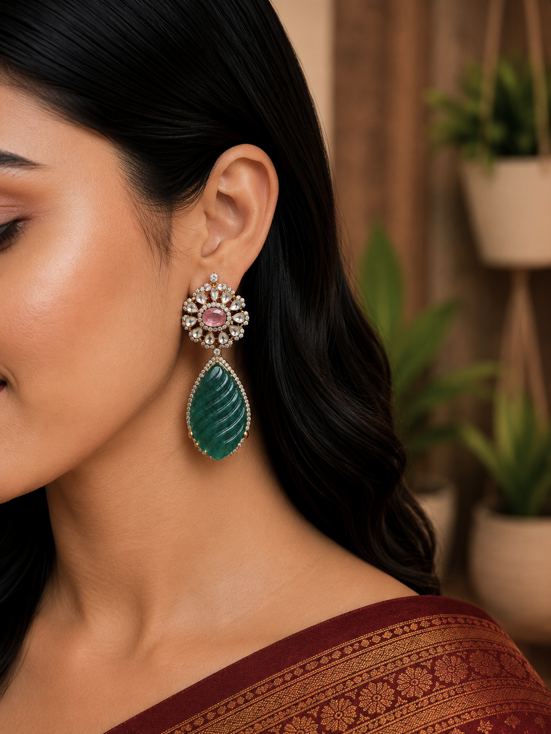 Heritage Kundan Emerald Drops