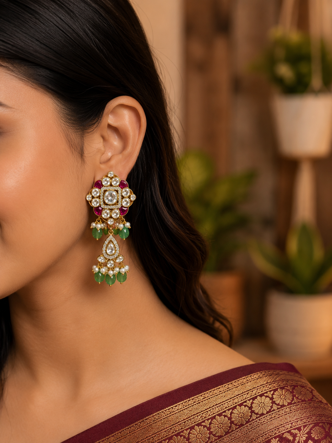 Heritage Kundan Ruby Earrings