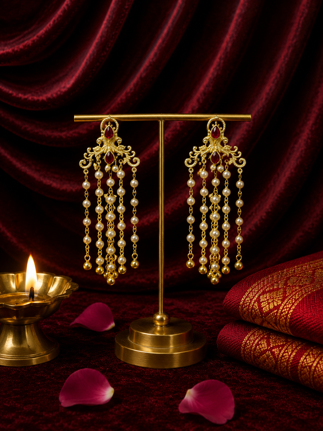 Vintage Kundan Pearl Tassel Earrings