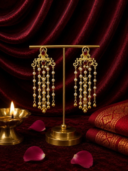 Vintage Kundan Pearl Tassel Earrings